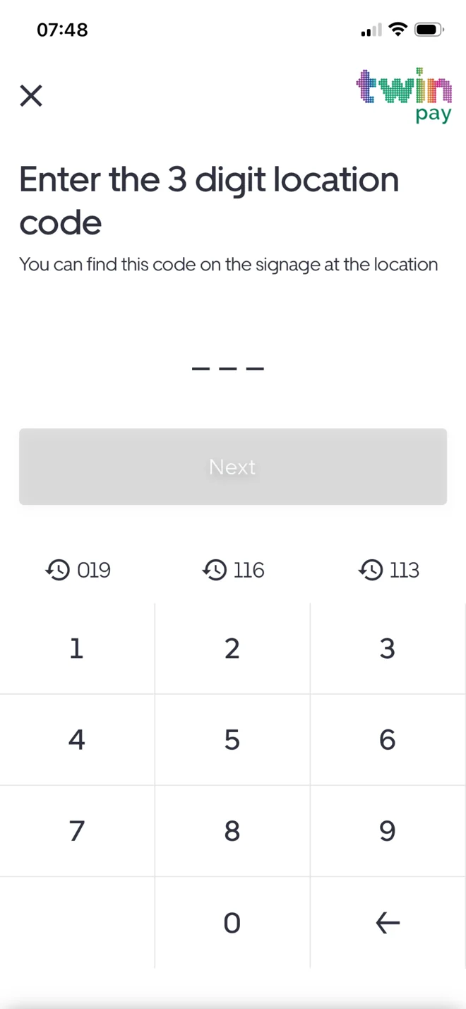 App location code entry screen